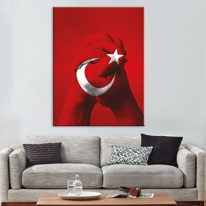 Türk Bayrağı Elele Ay Yıldız Kanvas Tablo