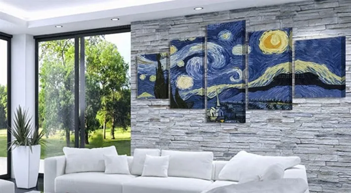 Van Gogh Y??ld??zl?? Gece 5 Parça Kanvas Tablo